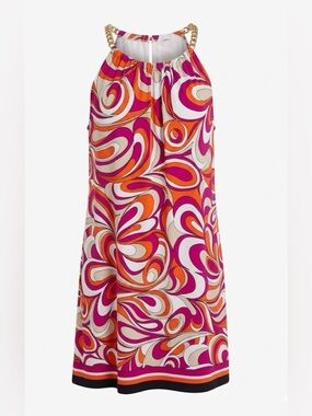 MICHAEL Michael Kors Psychedelic Paisley Gold Chain Dress Retro Mod Large